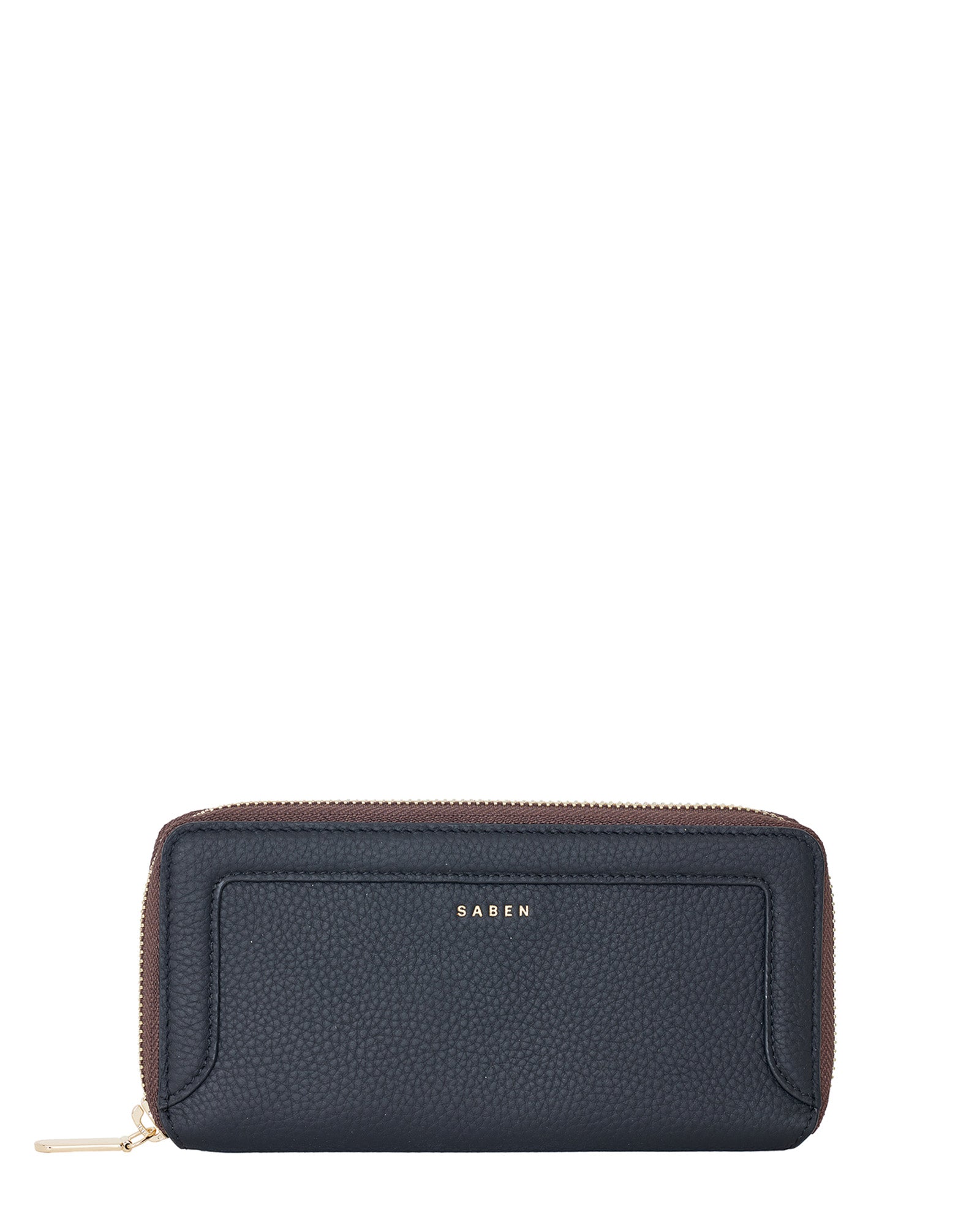Black wallet with brown accents on a white background