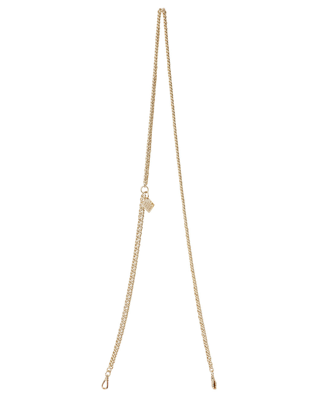 A detachable and adjustable starp with gold curb links and hardware.
