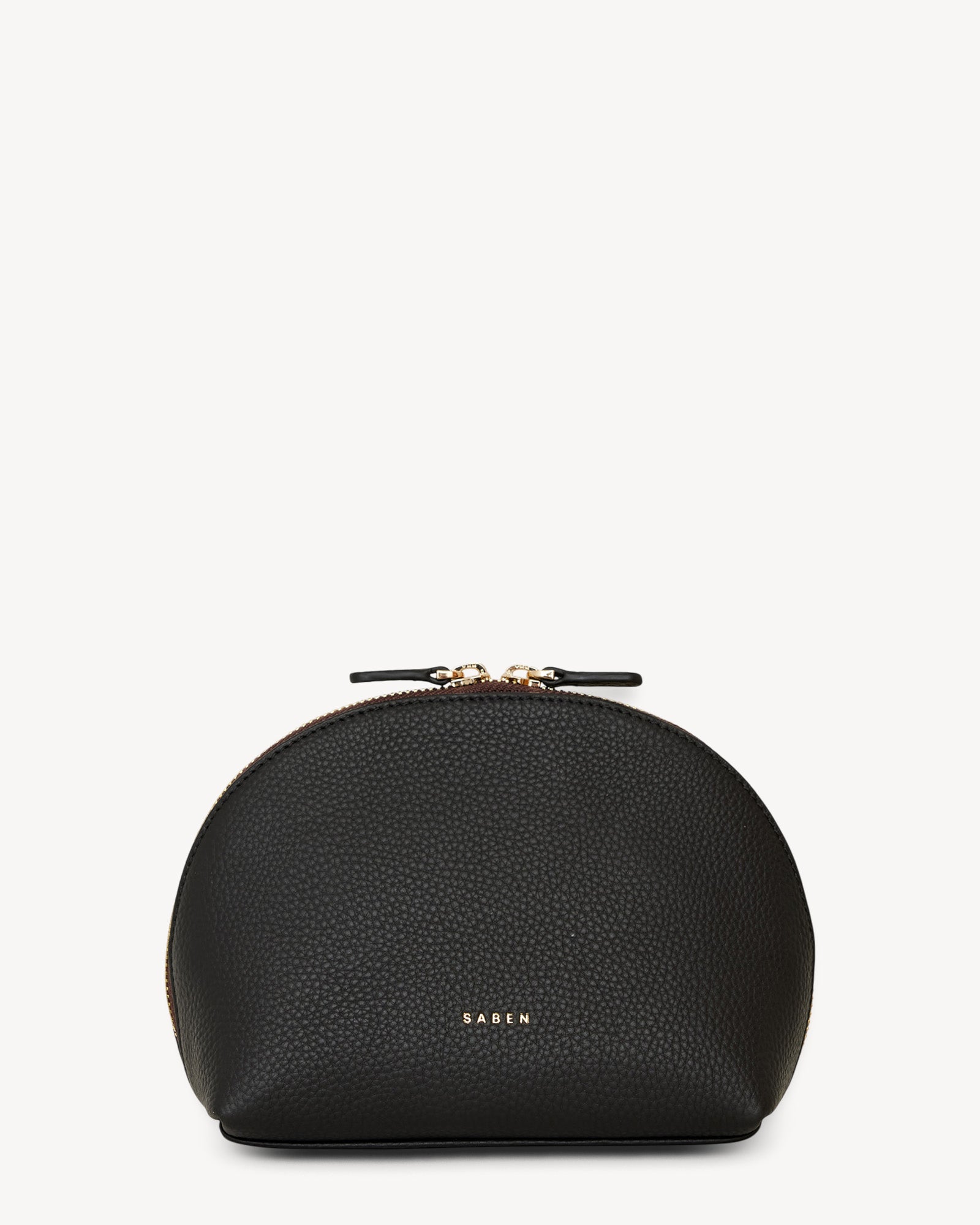 A black cosmetic pouch with a chain pattern, featuring a top zip closure and displayed against a plain background.