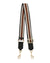 Striped bag strap with gold hardware on a white background