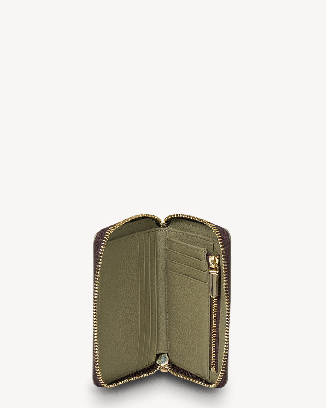 Green wallet with a zipper on a white background