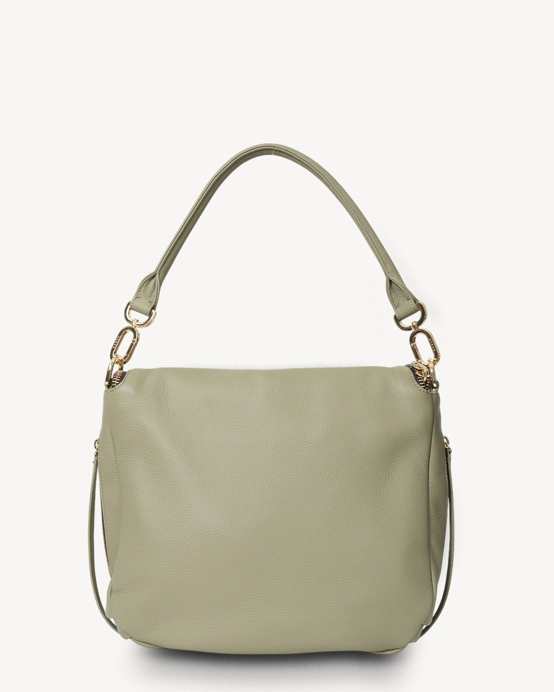 Green handbag with a shoulder strap on a white background