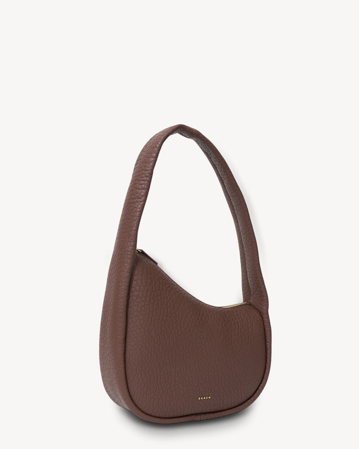 Brown leather handbag on a white background