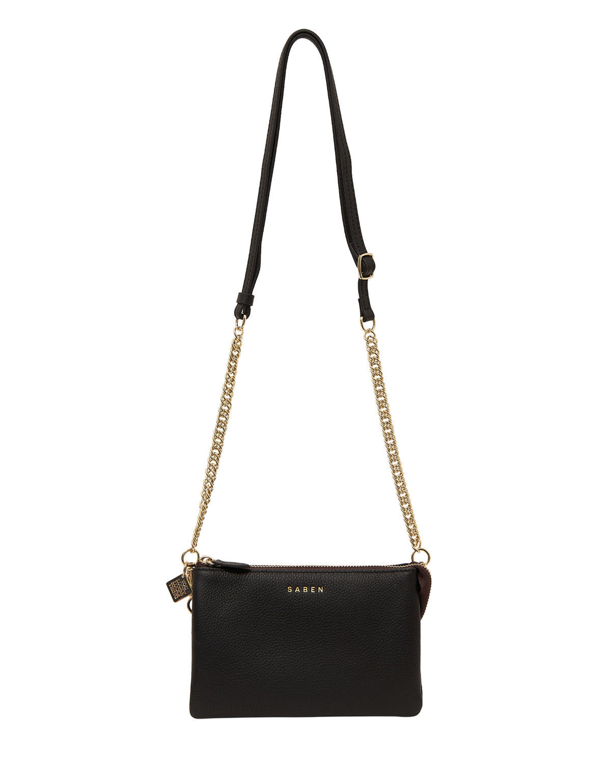 Black leather handbag with chain strap shop