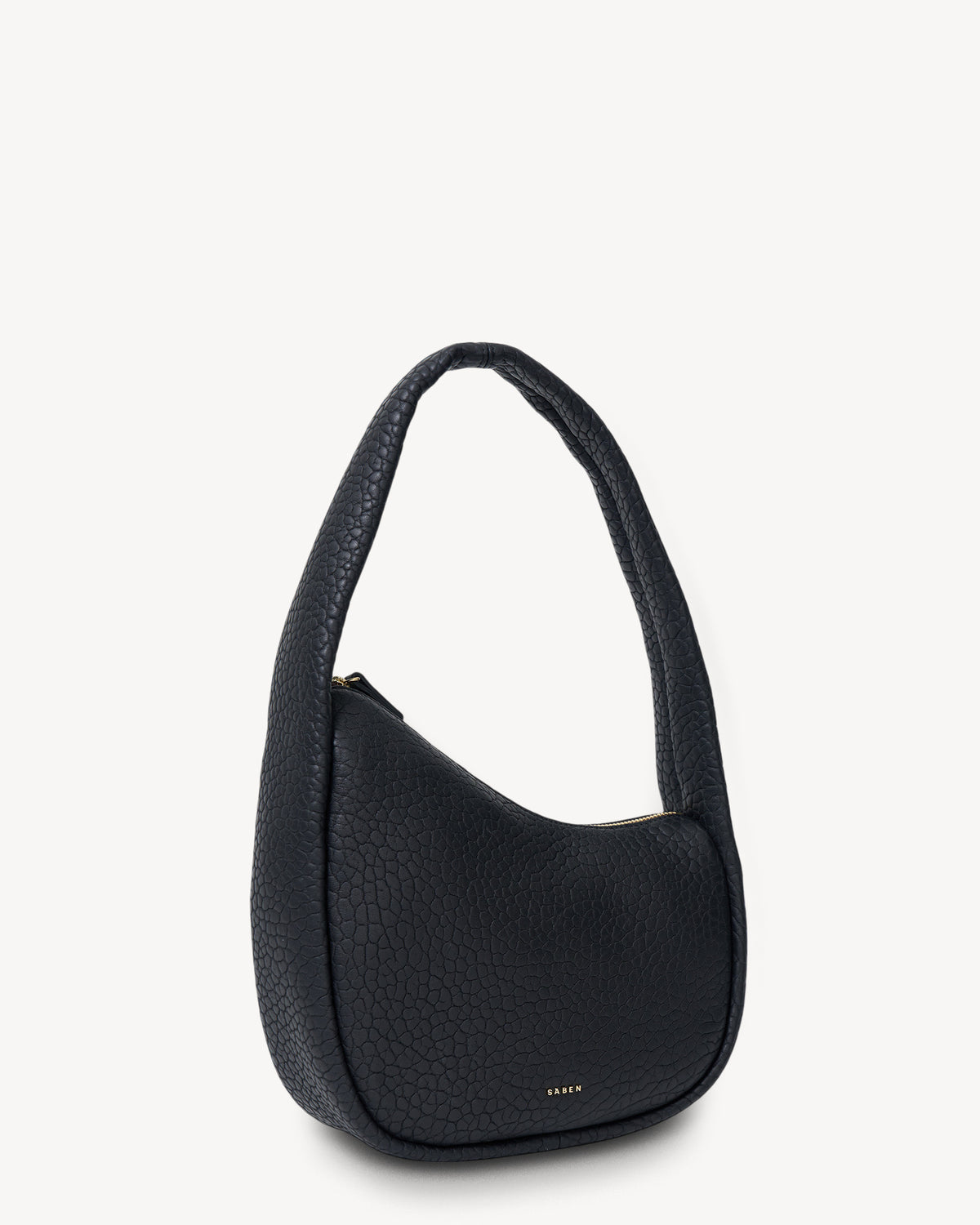 Black handbag on a white background